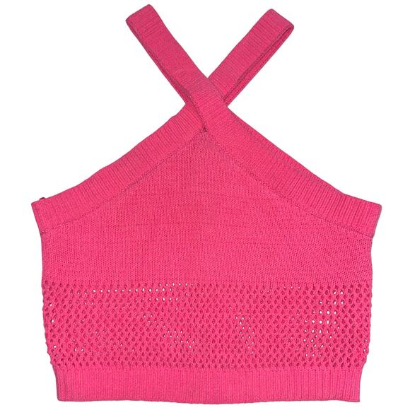 Zara Pink Knit Halter Crop Top Size Small - Picture 2 of 11